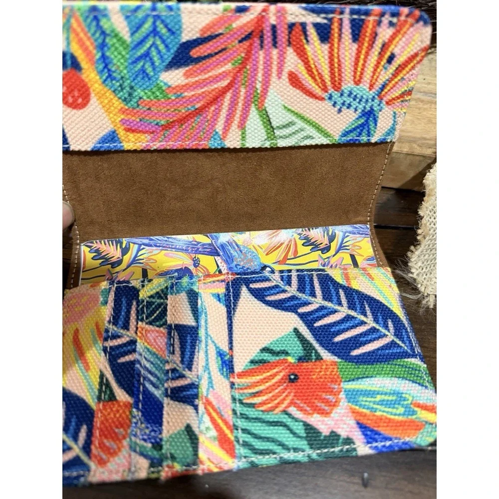 Women's Canvas ID/Document Holder Multicolor Floral Bird Print
